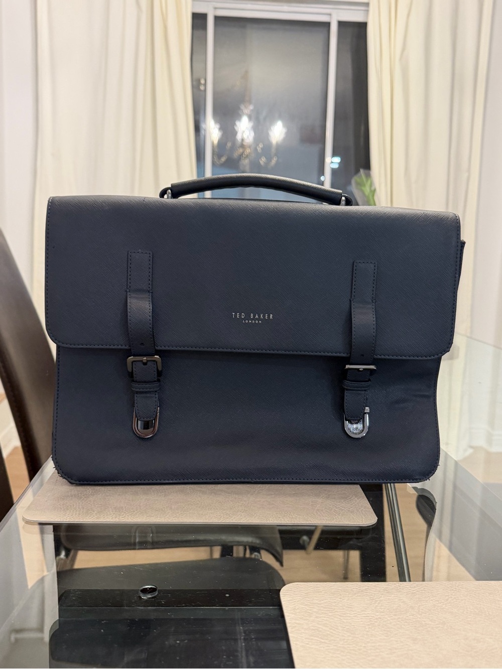Ted Baker Navy Leather Messenger Briefcase